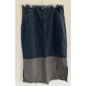 Vintage Two Tone Denim Maxi Skirt Womens XL Frayed Retro 90's Western Festival